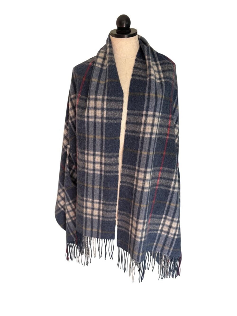 Guideboat Co. Womens Woven Lambswool Arm Holes Plaid Fringe Shawl Wrap Scotland